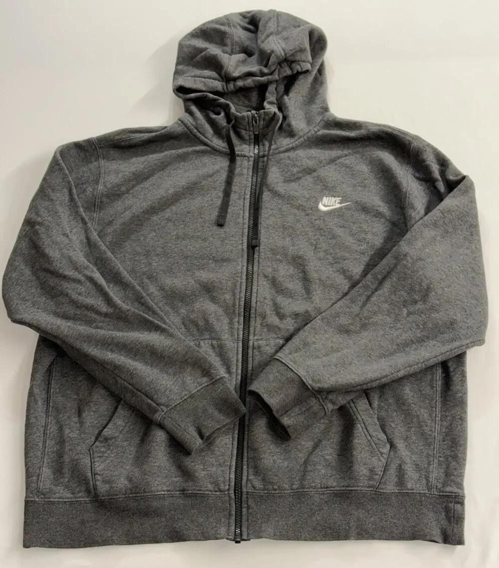 Nike Men’s Heather Gray Embroidered Full-Zip Hoodie Size XL